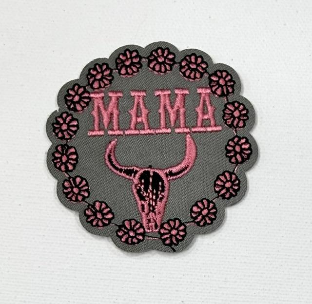 Mama western hat patch, pink, grey
