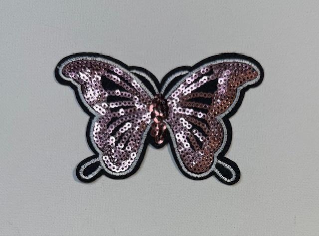 Pink Sequin butterfly hat patch