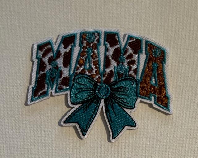 Mama, teal cow hide bow hat patch