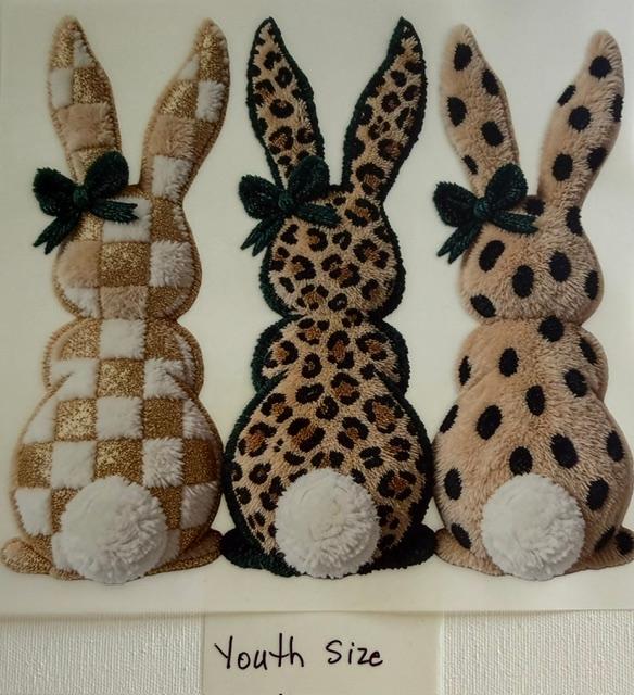 3 Bunnies, black bows-youth size
