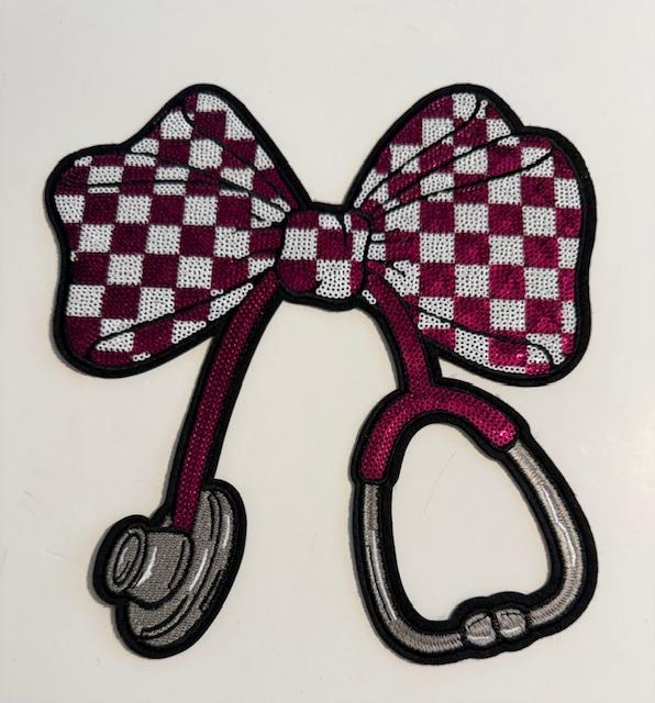 Medical checkered bling big bow patch