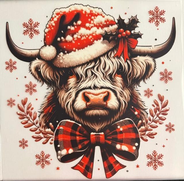 Christmas Cow - checkered bow