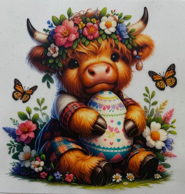 Easter Cow, flowers and butterflies
