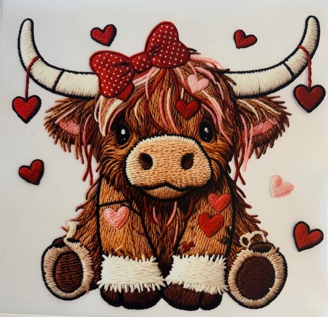 Valentines Cow red bow-yarn