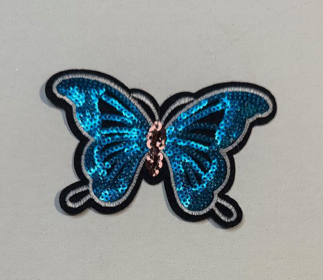 Turquoise Sequin butterfly hat patch