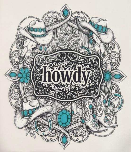 Howdy - teal, black & white