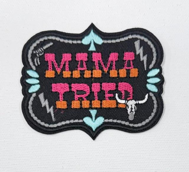 Mama Tried hat patch. pink/orange/teal