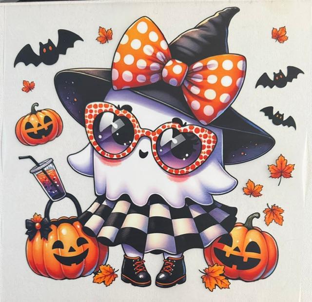 Ghost - orange checkered bow/skirt, glasses