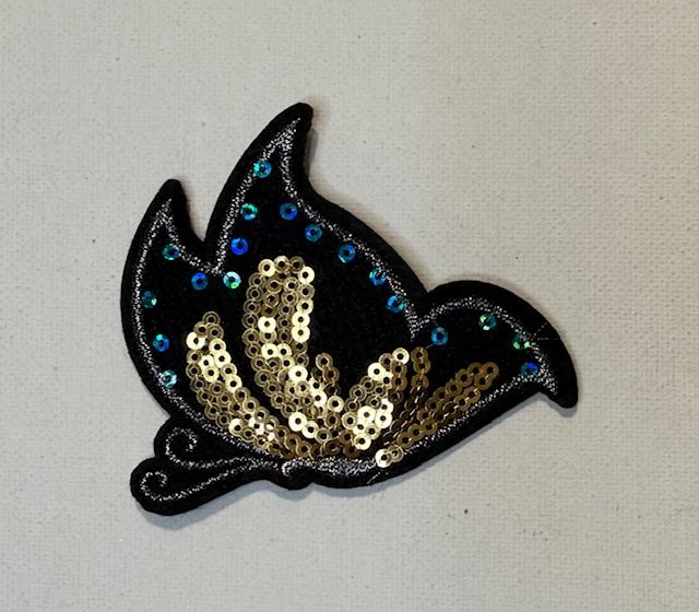 Gold/blue Sequin butterfly hat patch