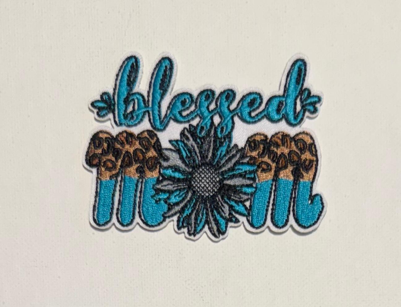 Blessed Mom teal hat patch
