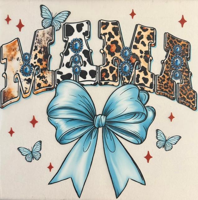 Mama - blue bow. butterfly on M
