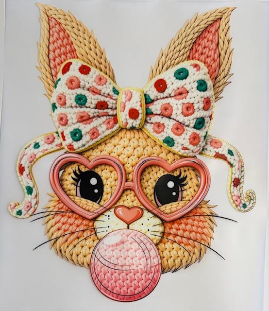 Bunny, blowing bubble-yarn bow