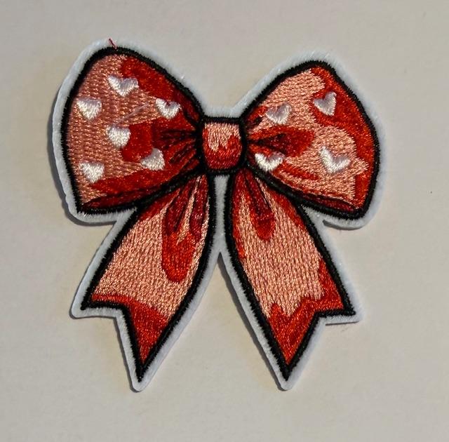 Pink/red valentines bow w/ white hearts hat patch