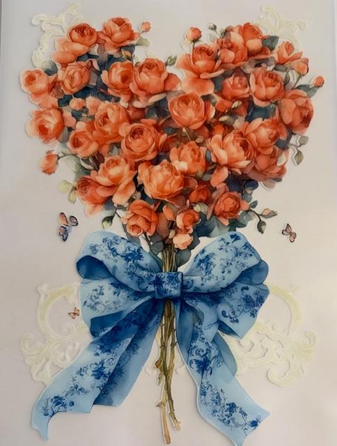 Heart of roses. blue bow