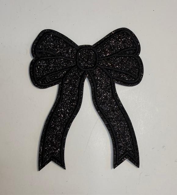 Black bling bow patch-(med)