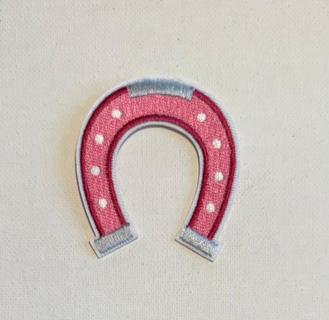 Pink/silver horseshoe hat patch