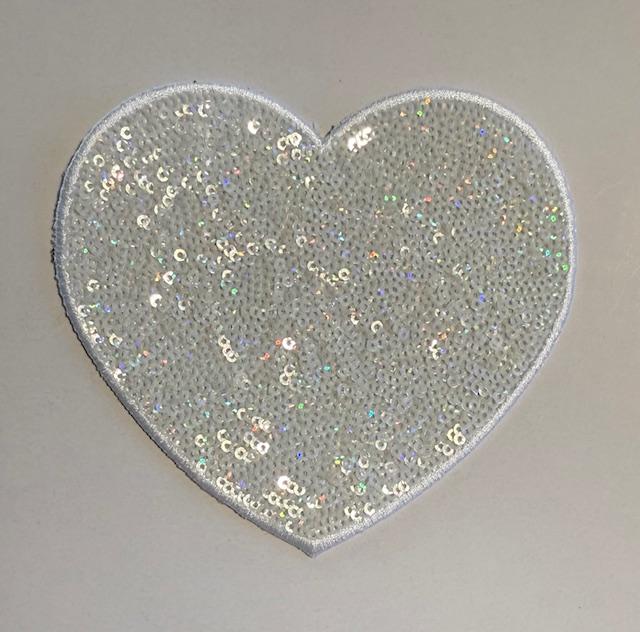 White Iridescent sequin heart hat patch