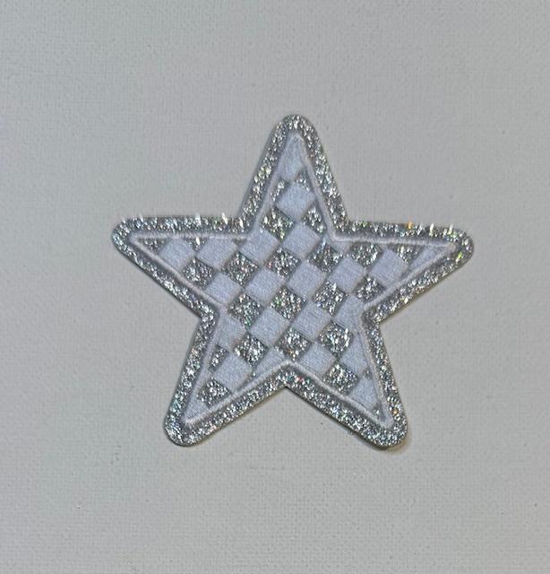 White Checkered star hat patch