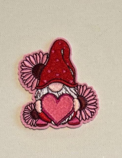 Valentines Gnome, pink flowers hat patch