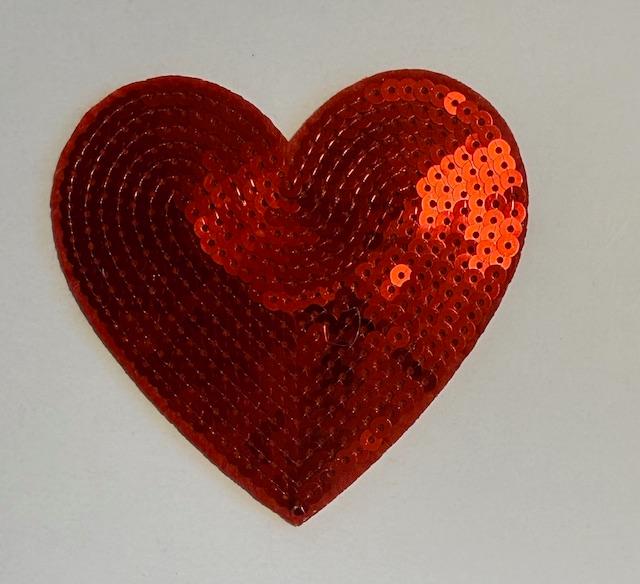 Red sequin heart hat patch