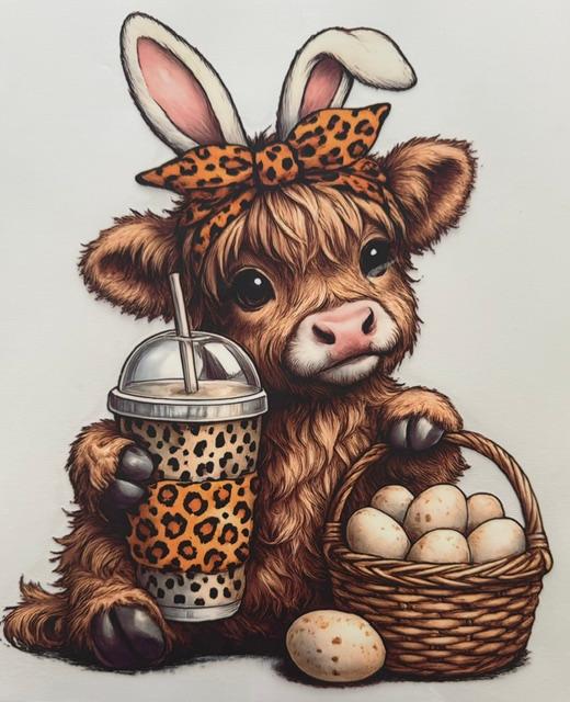Cow - bunny ears, eggs & drink
