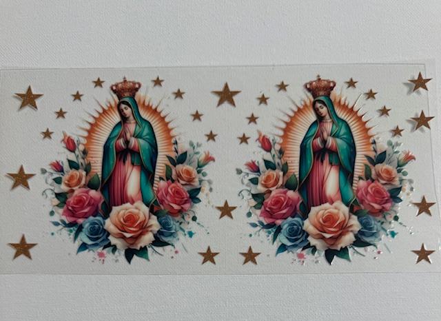 Virgen de Guadalupe-pink, blue roses