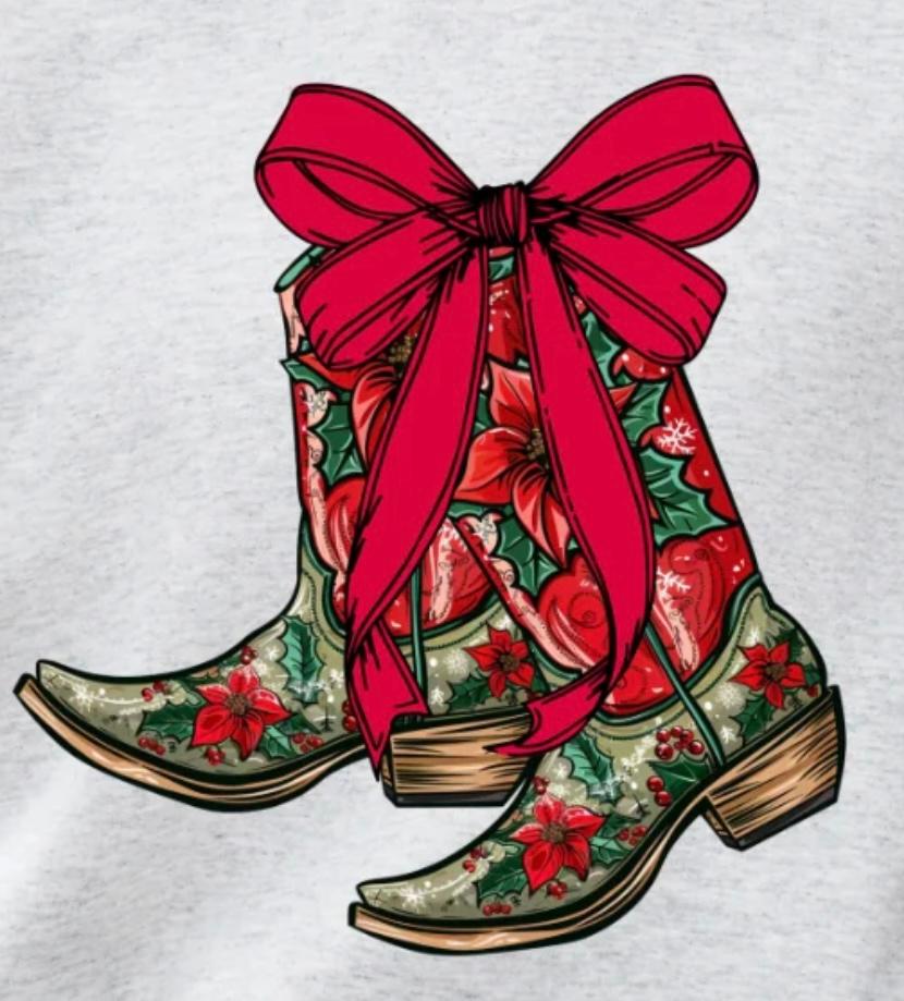 Christmas Boots, red bow