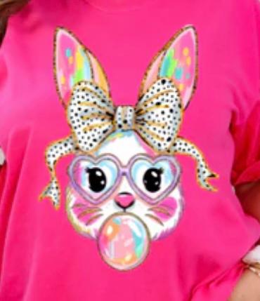 Bunny blowing bubble w bow & glasses