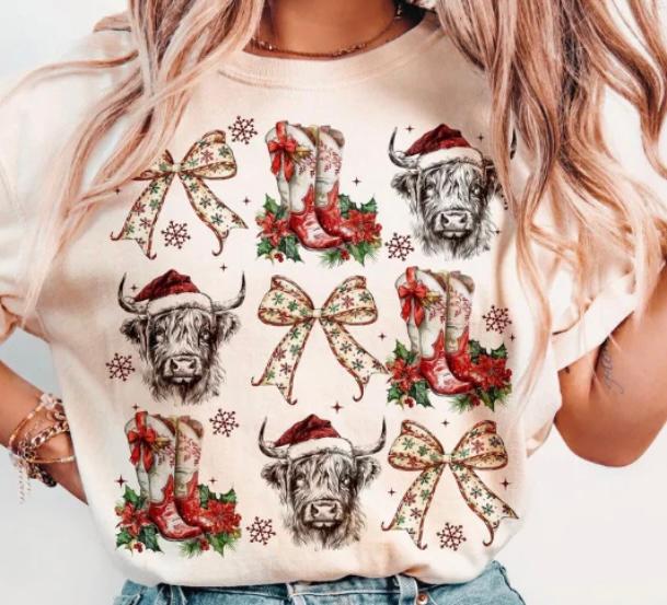 Christmas-boots, bows cows