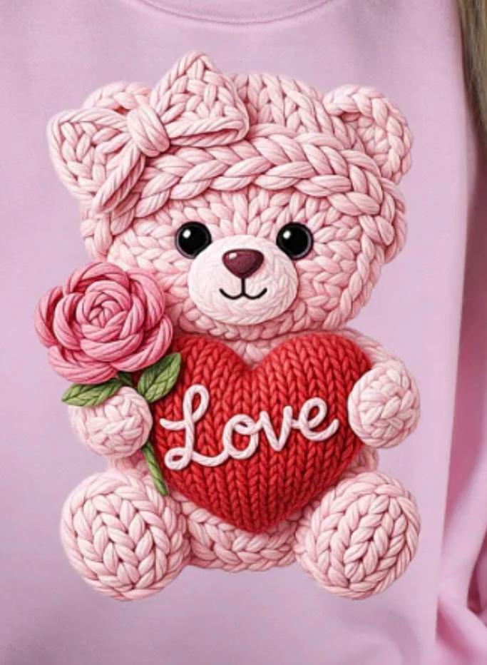 Valentine's Pink yarn bear