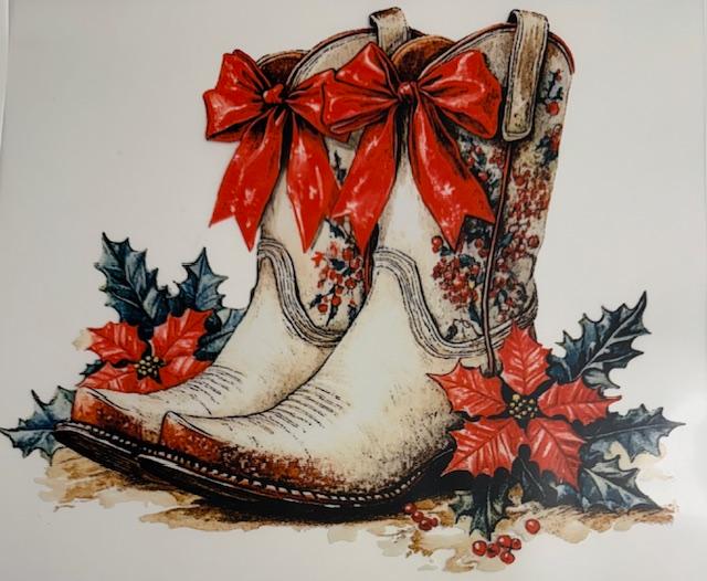 White Christmas boots w/ bows