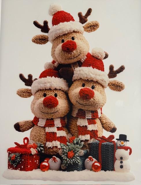 3 Reindeer with Christmas hats