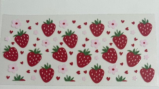 Strawberries - pink daisies/red hearts