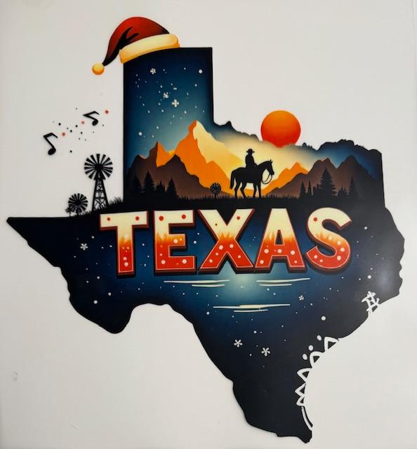 Texas w/ Christmas hat