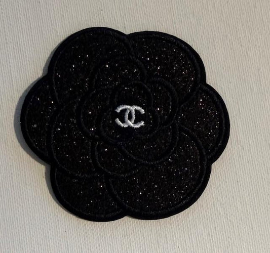 CC Black shimmer flower hat patch