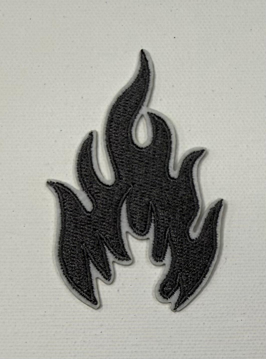 Flames, black, hat patch