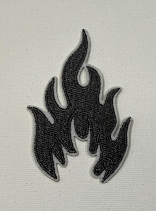 Flames, black, hat patch
