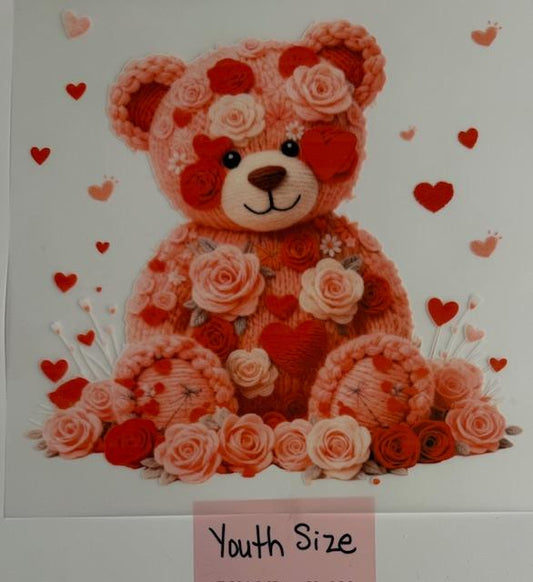 Pink Bear w/ hearts-yarn