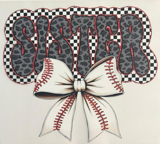 Sister - baseball - checkered, white bow