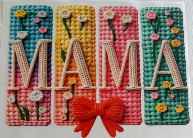 Mama - yarn, red bow