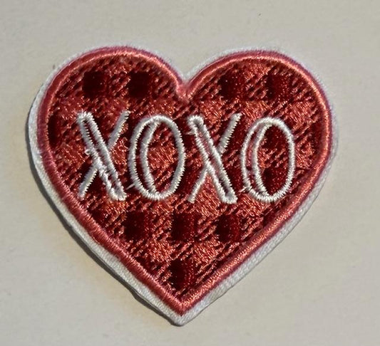 Heart-XOXO pink checkered hat patch