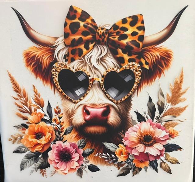 Cow - cheetah bow - heart glasses