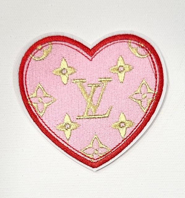 LV hat patch, pink/gold