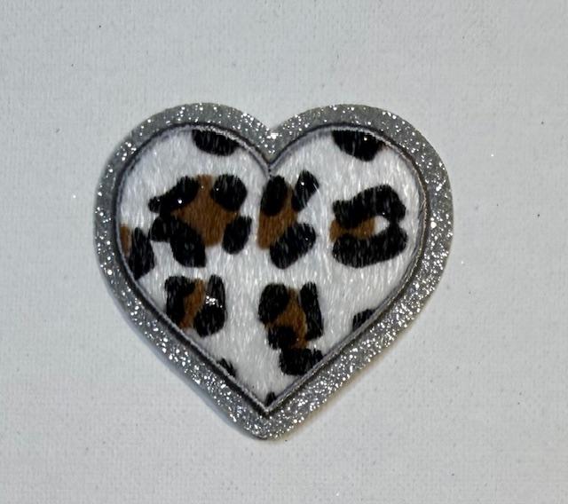 White cheetah heart hat patch