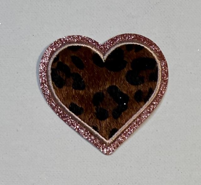 Brown/black cheetah heart hat patch