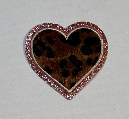 Brown/black cheetah heart hat patch