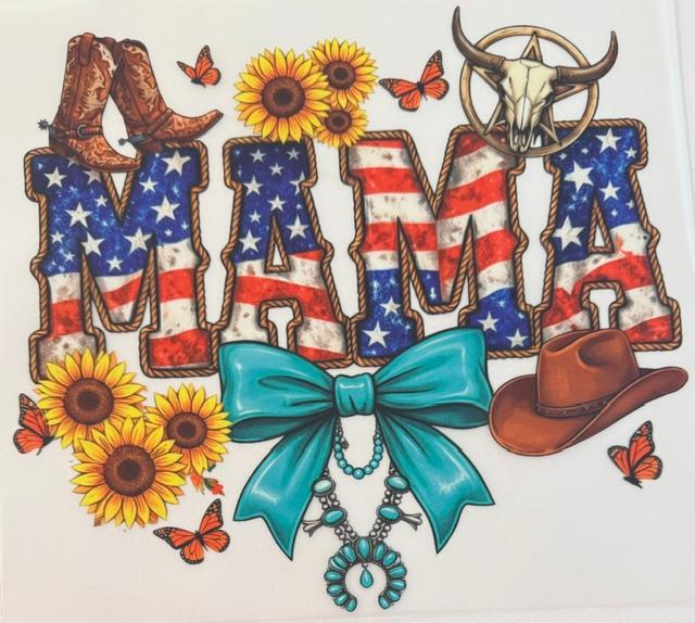 Mama - western, teal bow, flag theme letters