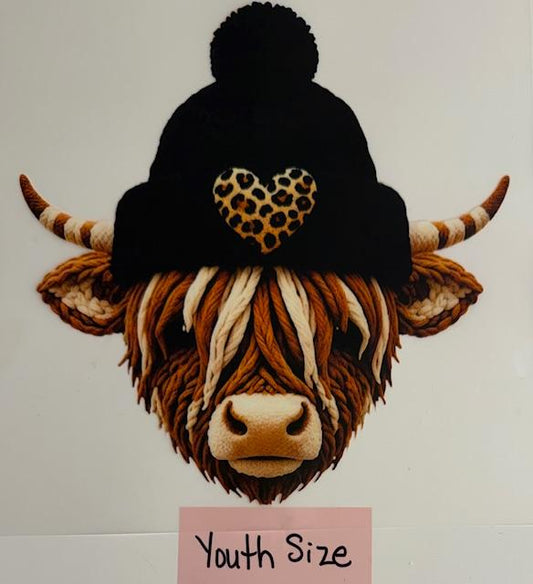 Cow wearing beanie w/ heart