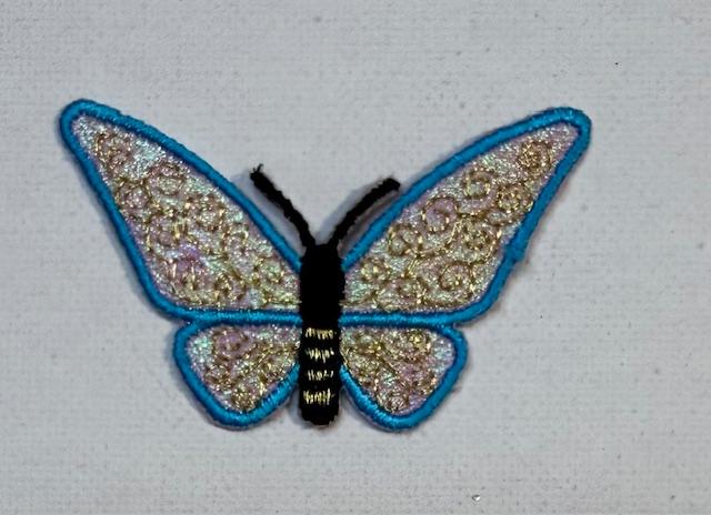 Butterfly. gold, blue outline hat patch