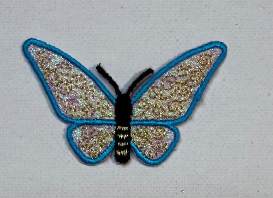 Butterfly. gold, blue outline hat patch